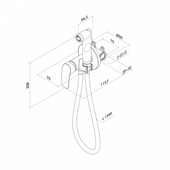 Встраиваемый смеситель с гигиеническим душем Milardo Rora белый матовый RORWTR0M08
