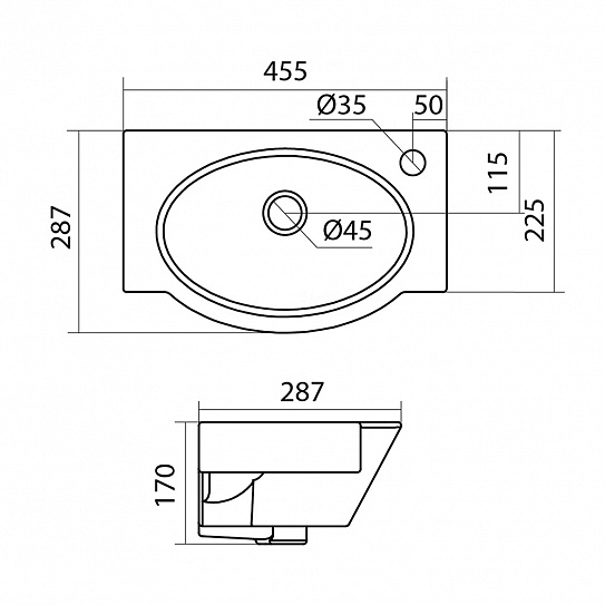 Раковина Santek Форум 45 отверстие под смеситель справа 1WH110545