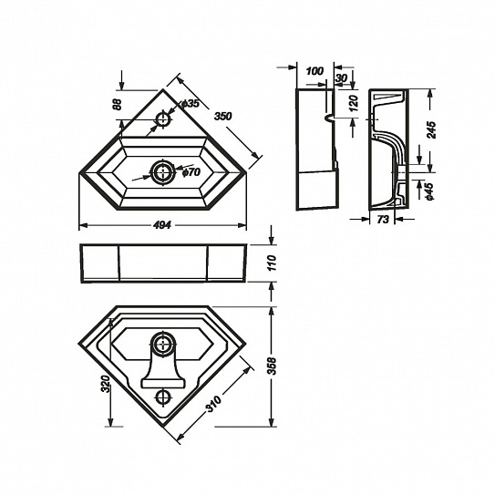 Раковина угловая Sanita luxe Line