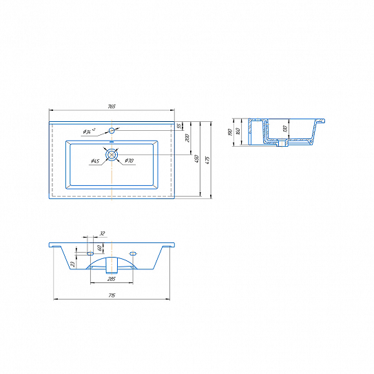 Раковина мебельная 75см VIGO Оскар 750
