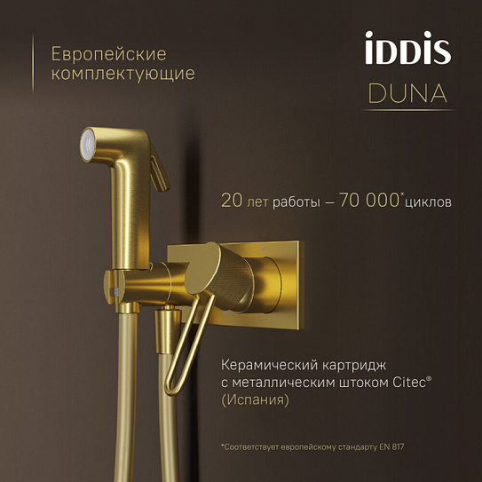 Встраиваемый смеситель с гигиеническим душем, матовое золото, Duna, IDDIS, DUNMGV0i08