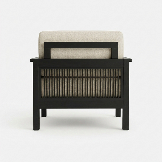 Кресло на каркасе из бамбука 830 с подушками FN-059D-2 BLACK BAMBOO+WHITE FABRIK