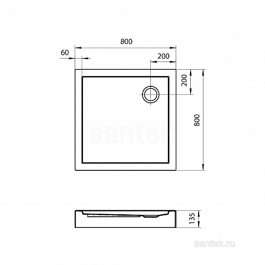 Душевой поддон 80х80 квадрат Santek Палермо белый 1WH302475